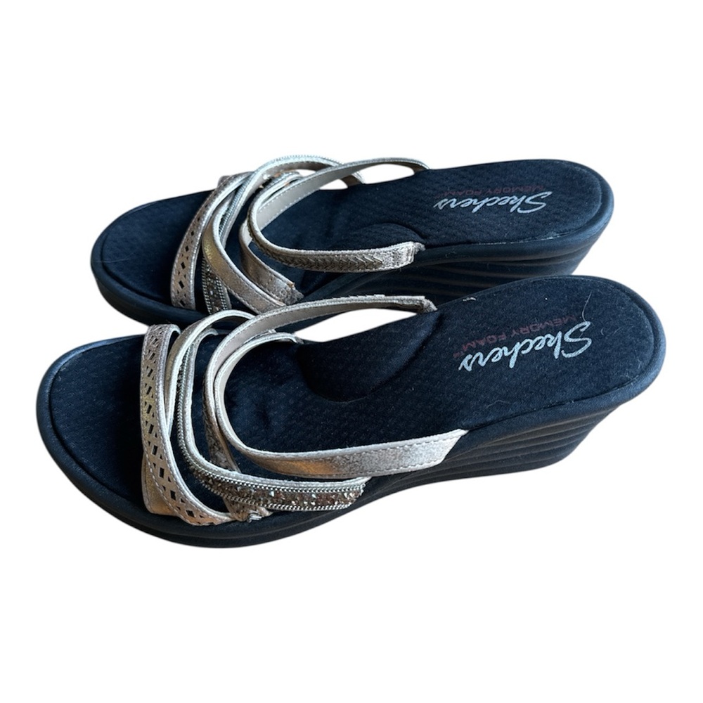 Skechers Metallic Strappy Wedge Sandals | Memory Foam | Size 8 - Picture 3 of 5